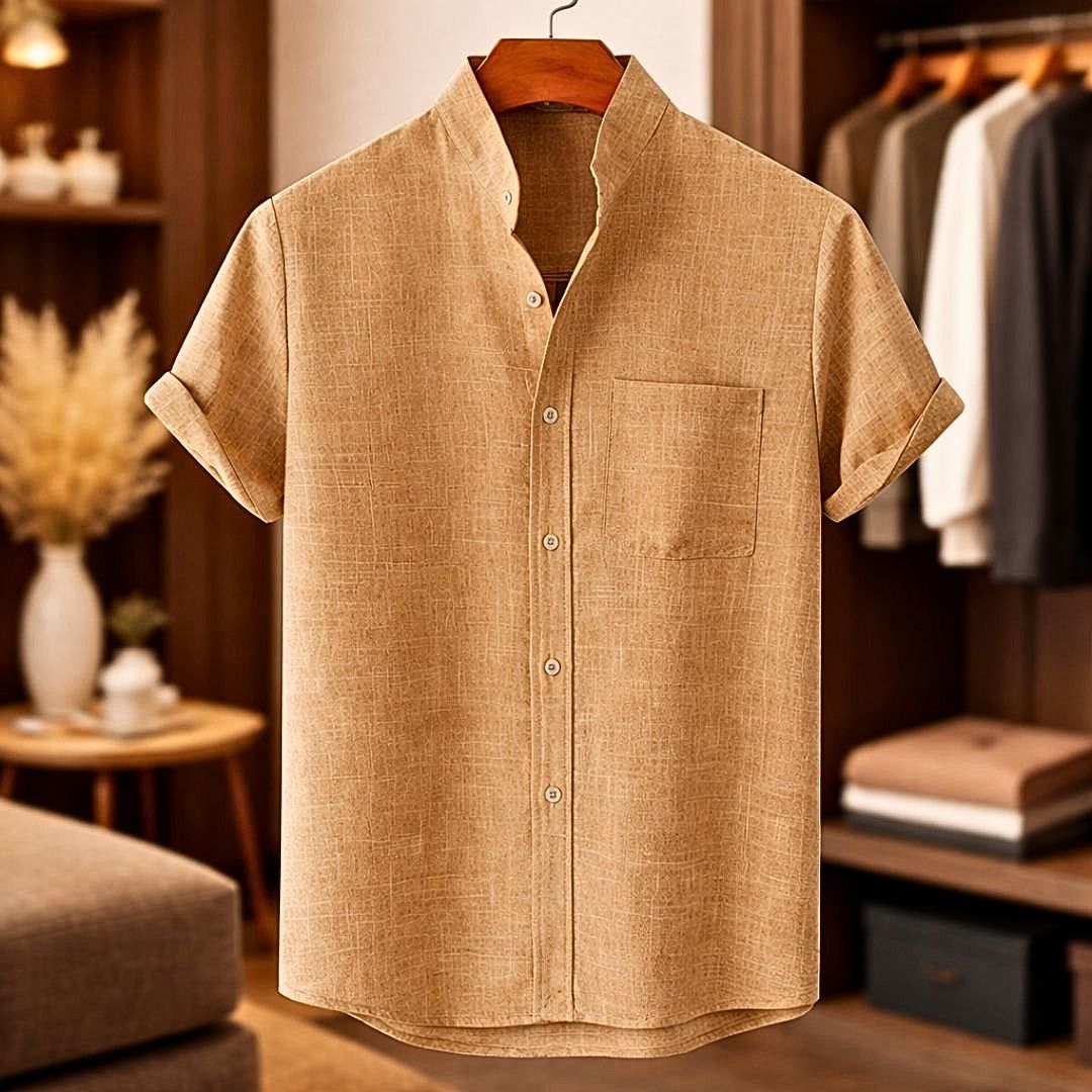 Camisa de Lino de Manga Corta