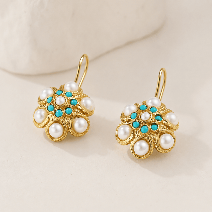 Pendientes Vintage de Medallón Turquesa y Perla