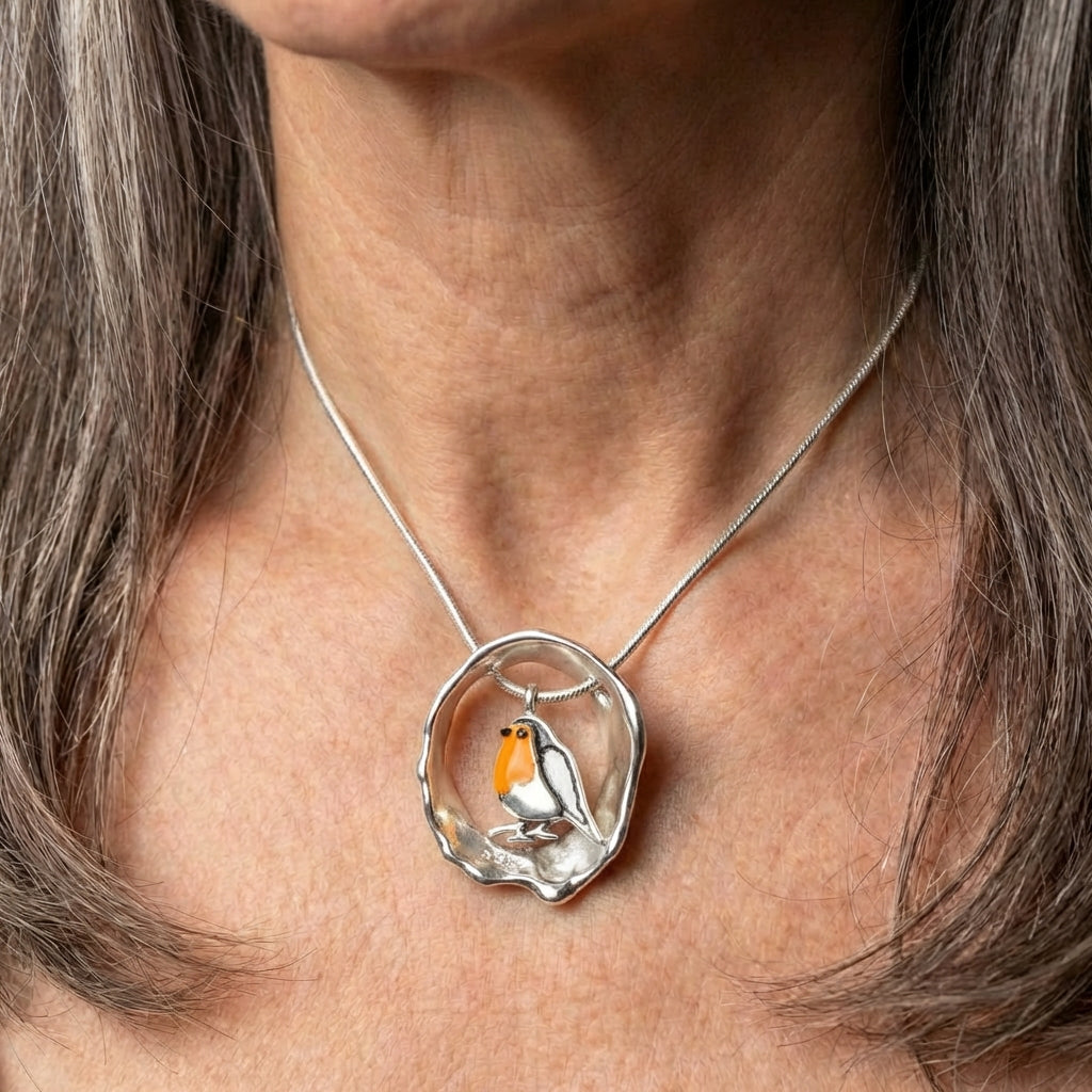 A Vintage Handmade Silver Nightingale Bird Charm Necklace