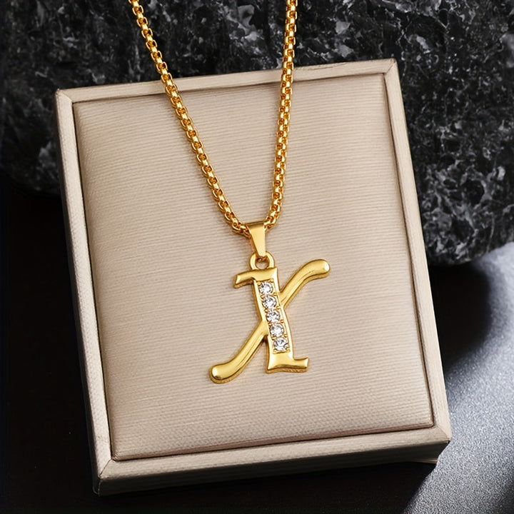 Crystal Accent Initial Necklace | Gold