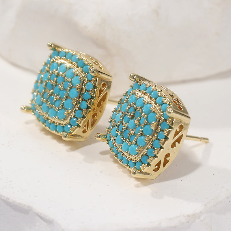 Pendientes de Stud Cuadrados de Turquesa Sintética