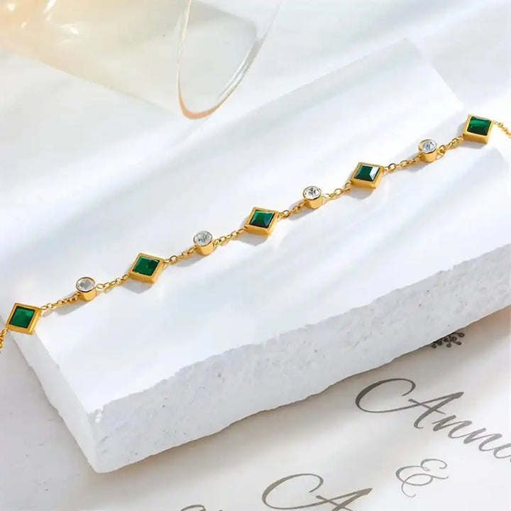 Pulsera de Estación Cuadrada Esmeralda Elegante