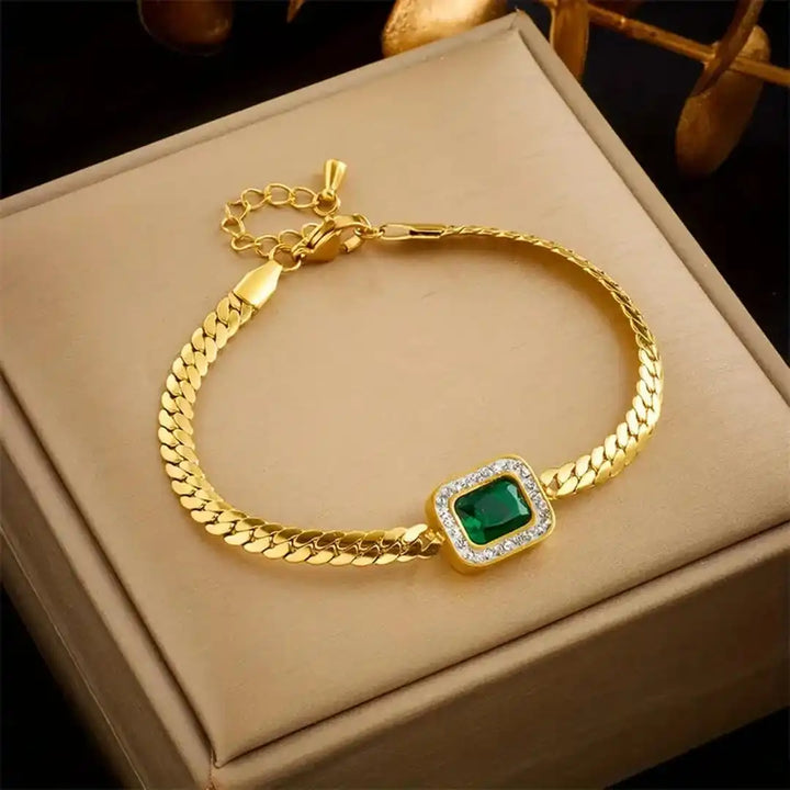 Pulsera Enlace de Esmeralda Dorada Radiante