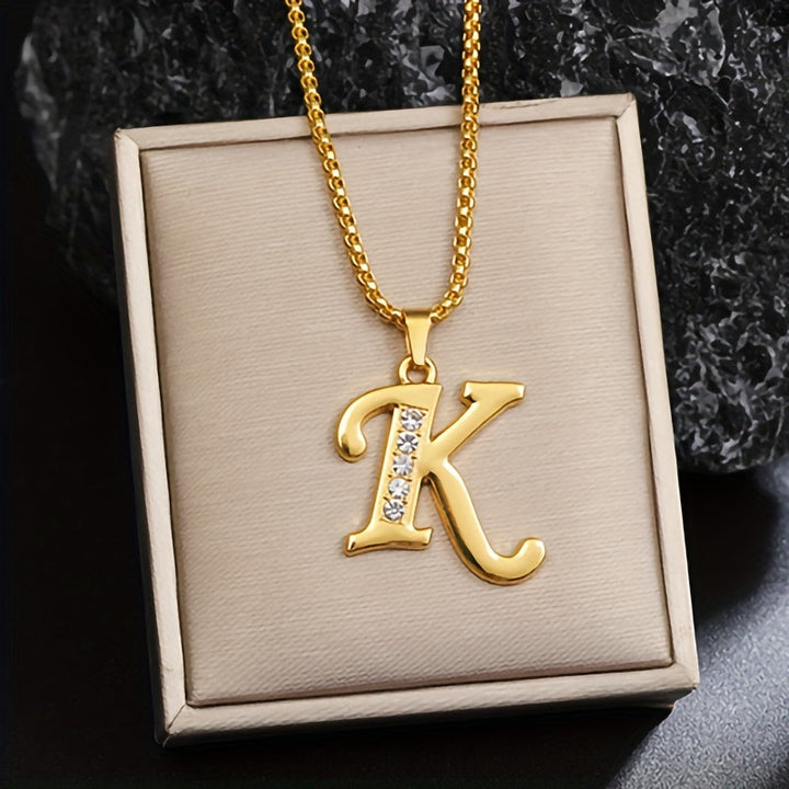 Crystal Accent Initial Necklace | Gold