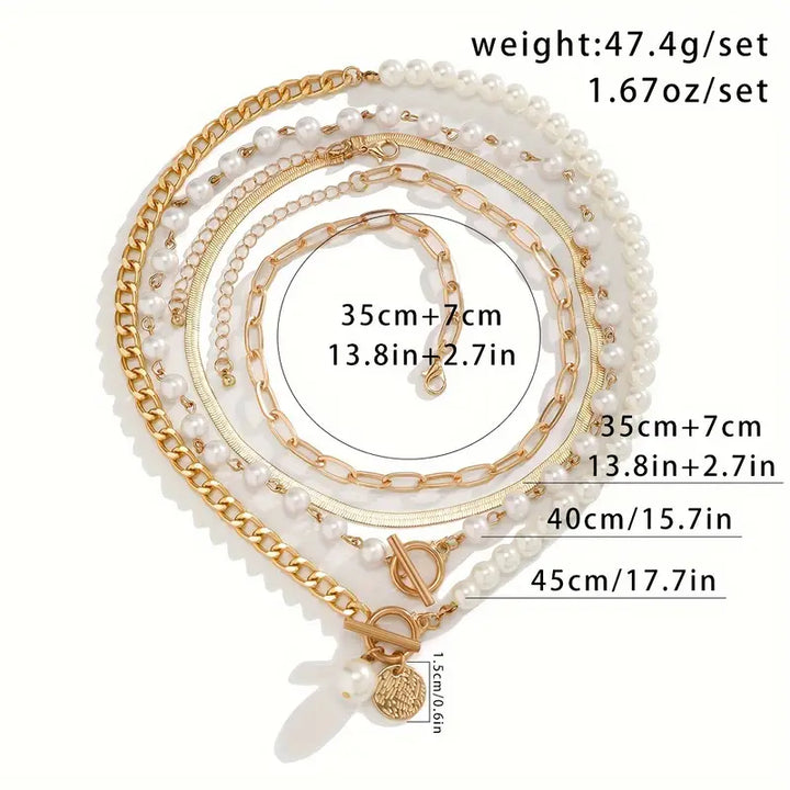 Vintage Pearl &amp; Gold Snake Chain Necklace Set | Gold