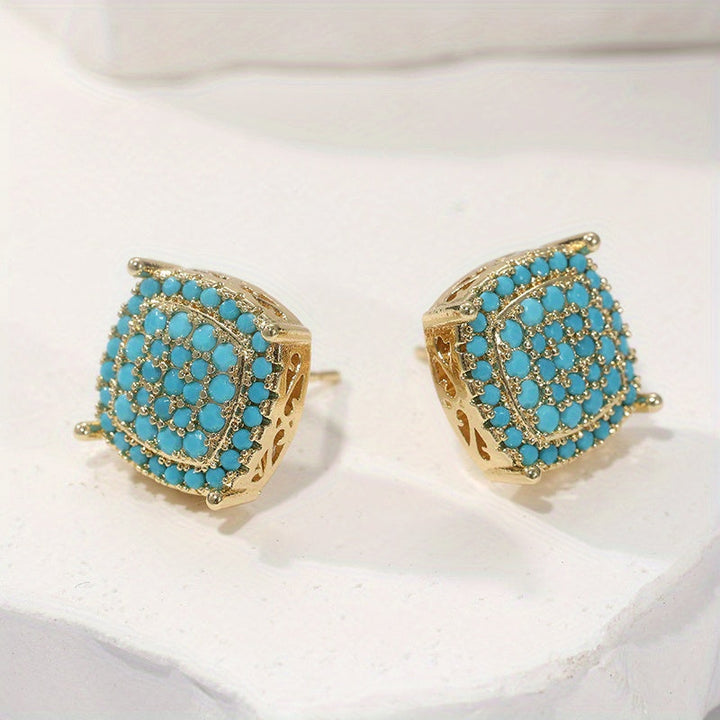 Pendientes de Stud Cuadrados de Turquesa Sintética