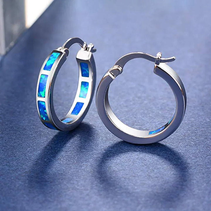 Chic Blue Fire Opal Circular Hoop Earrings