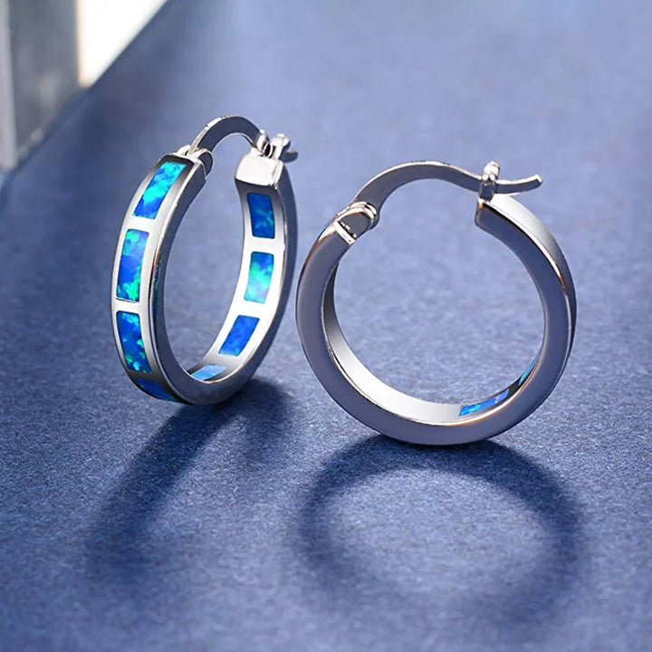 Pendientes de Aro Circular de Ópalo de Fuego Azul Chic