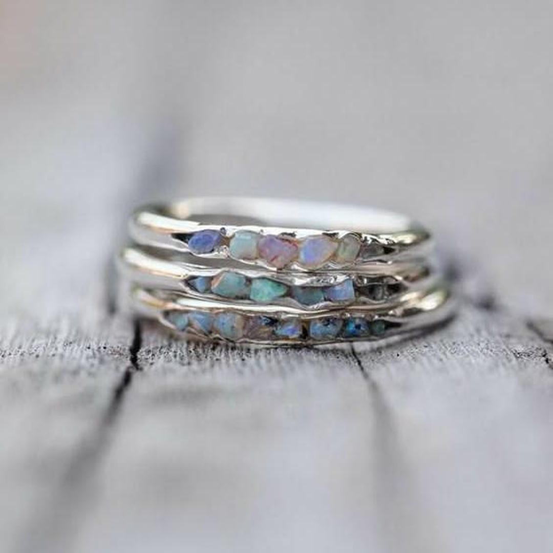 Vintage Layered Silver Ring with Blue Stones