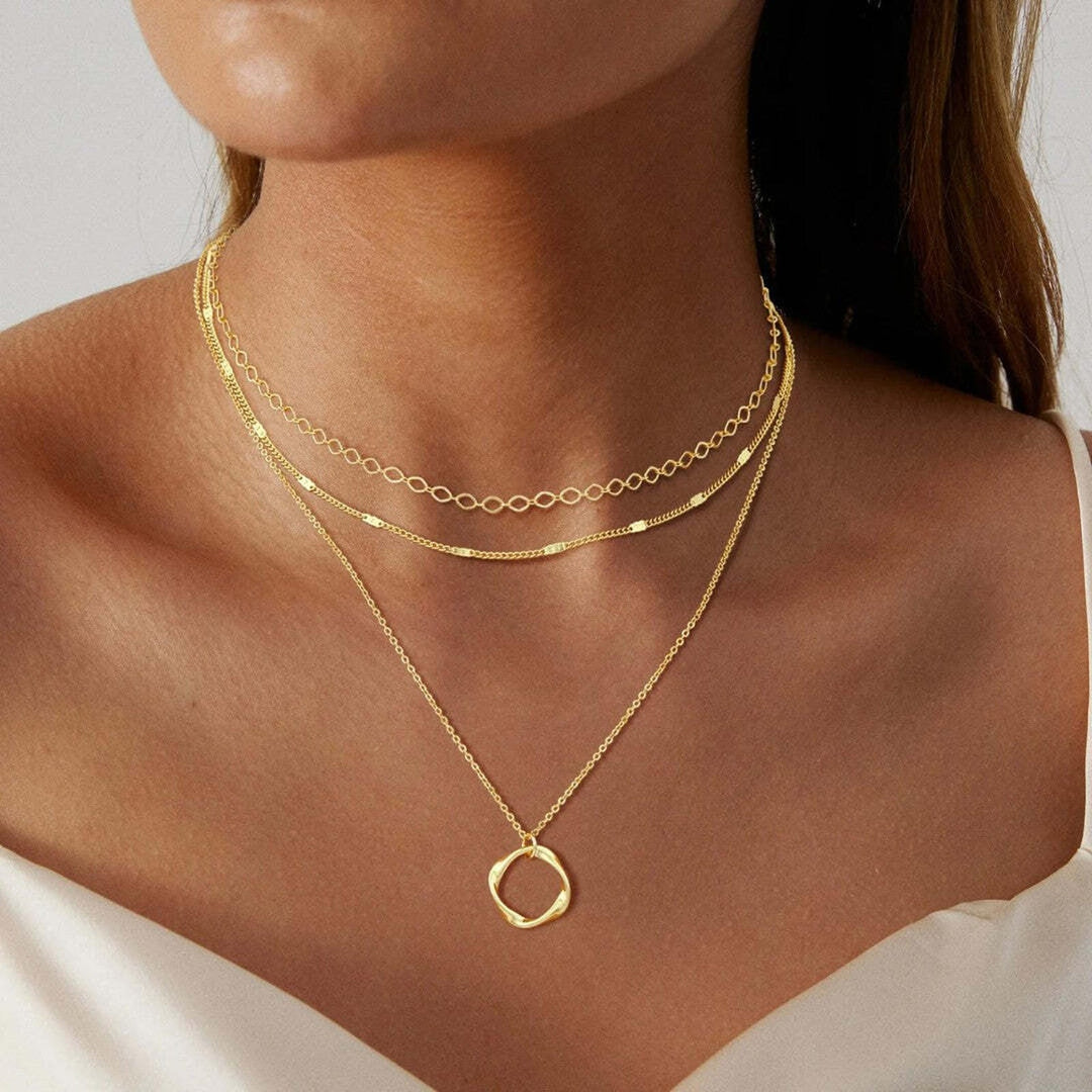 Classic Layered Gold Pendant Necklace