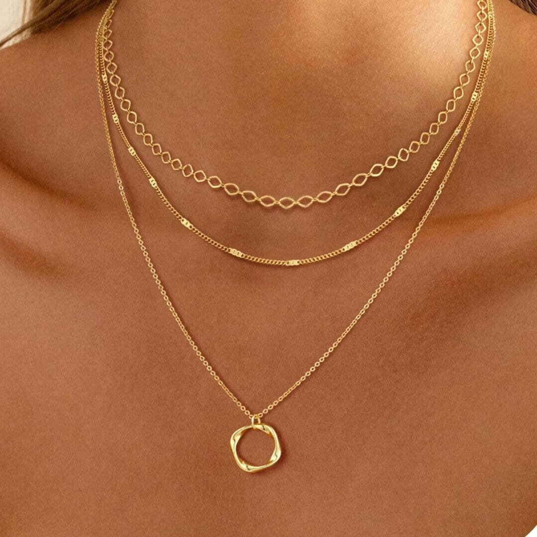 Classic Layered Gold Pendant Necklace