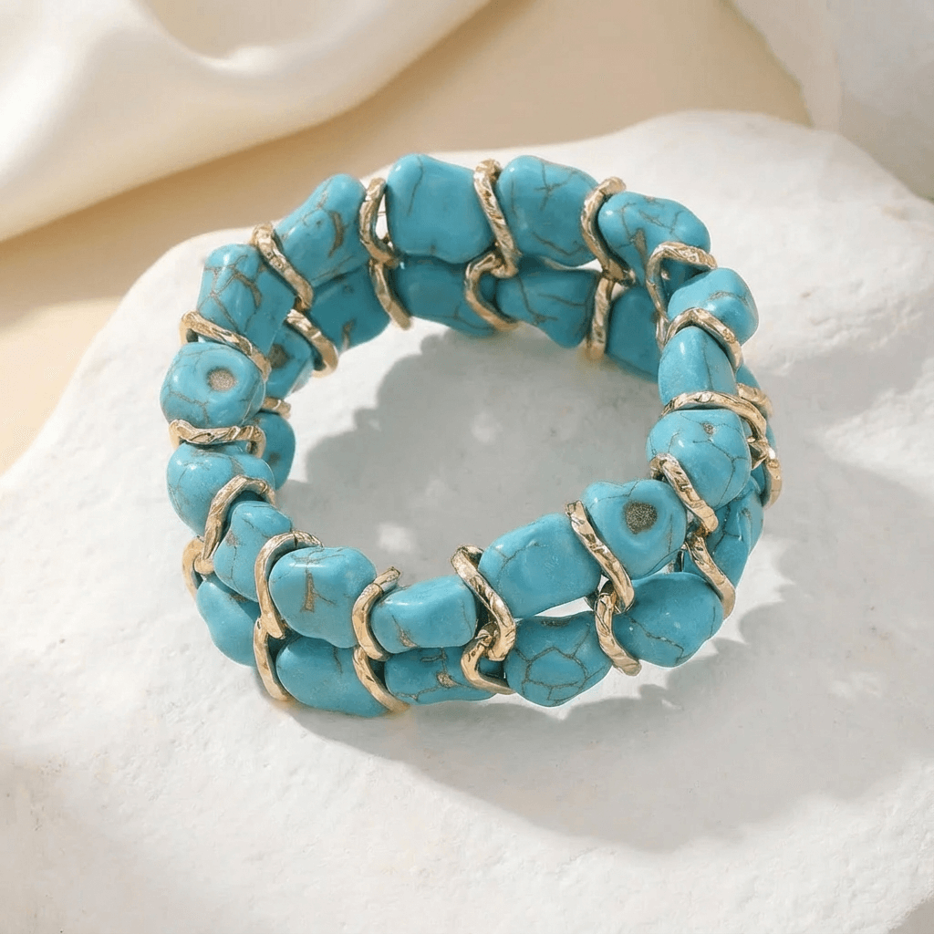 Pulsera de Oro Tejida con Piedra Turquesa
