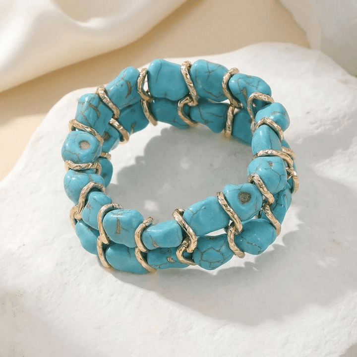 Pulsera de Oro Tejida con Piedra Turquesa