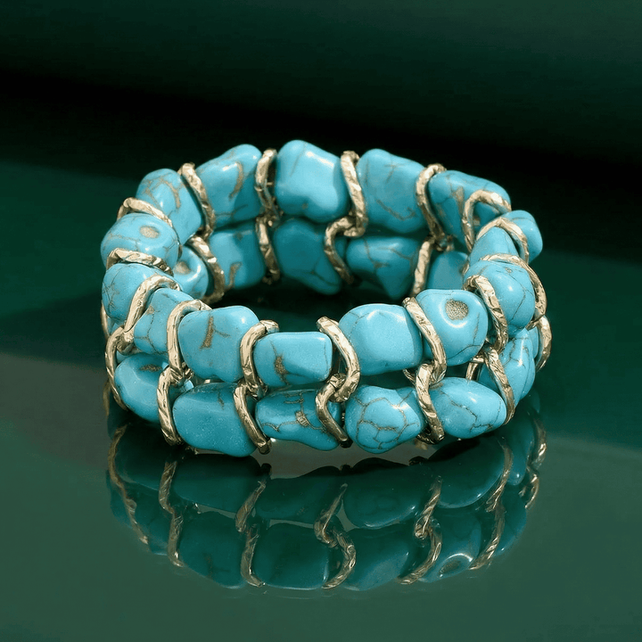 Pulsera de Oro Tejida con Piedra Turquesa
