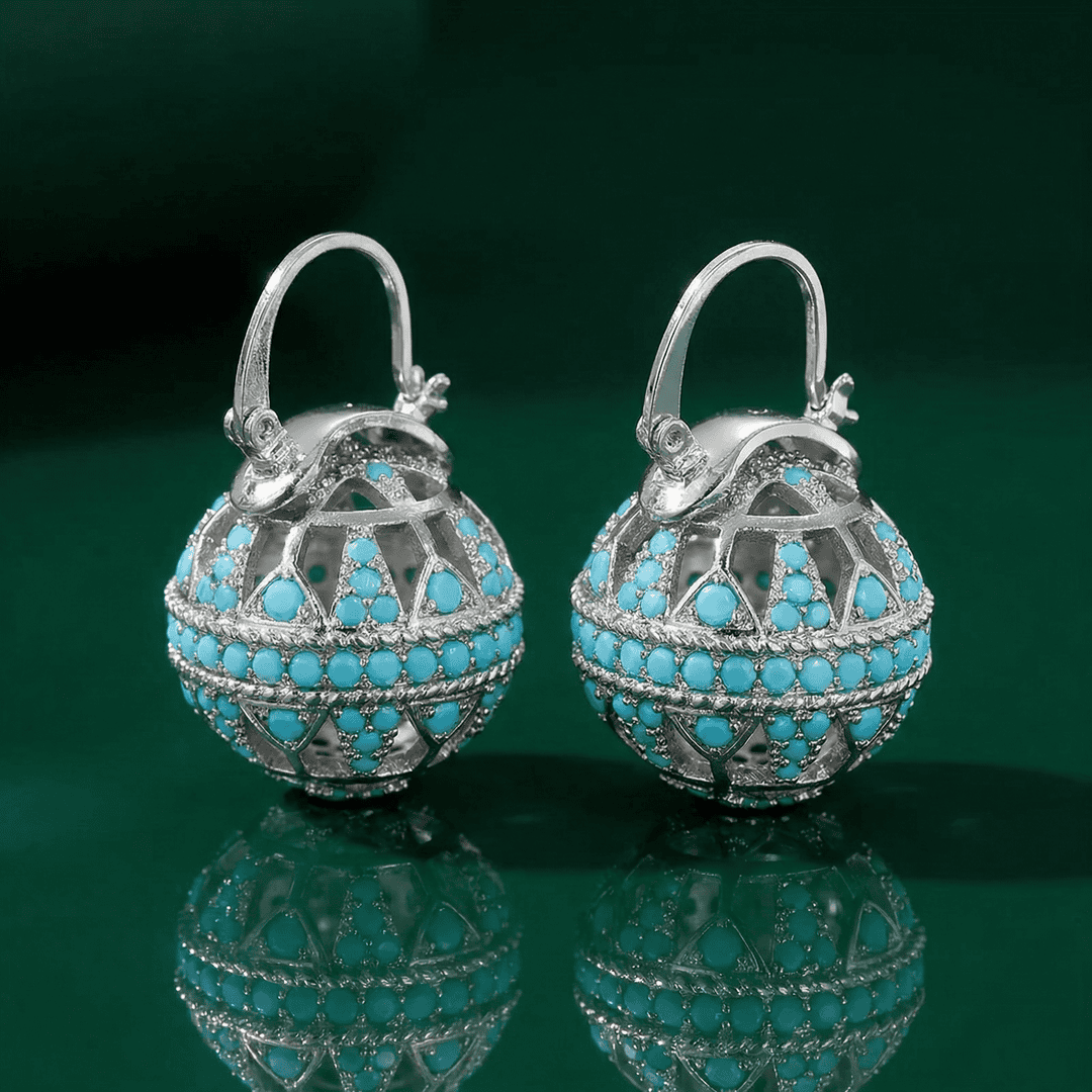 Pendientes Colgantes de Globo de Filigrana Turquesa