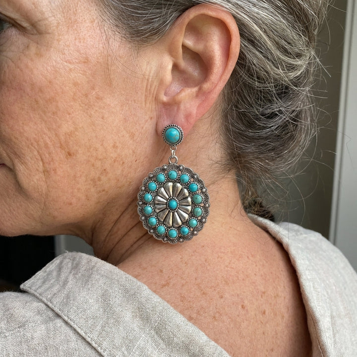 Pendientes Vintage de Medallón Turquesa y Perla