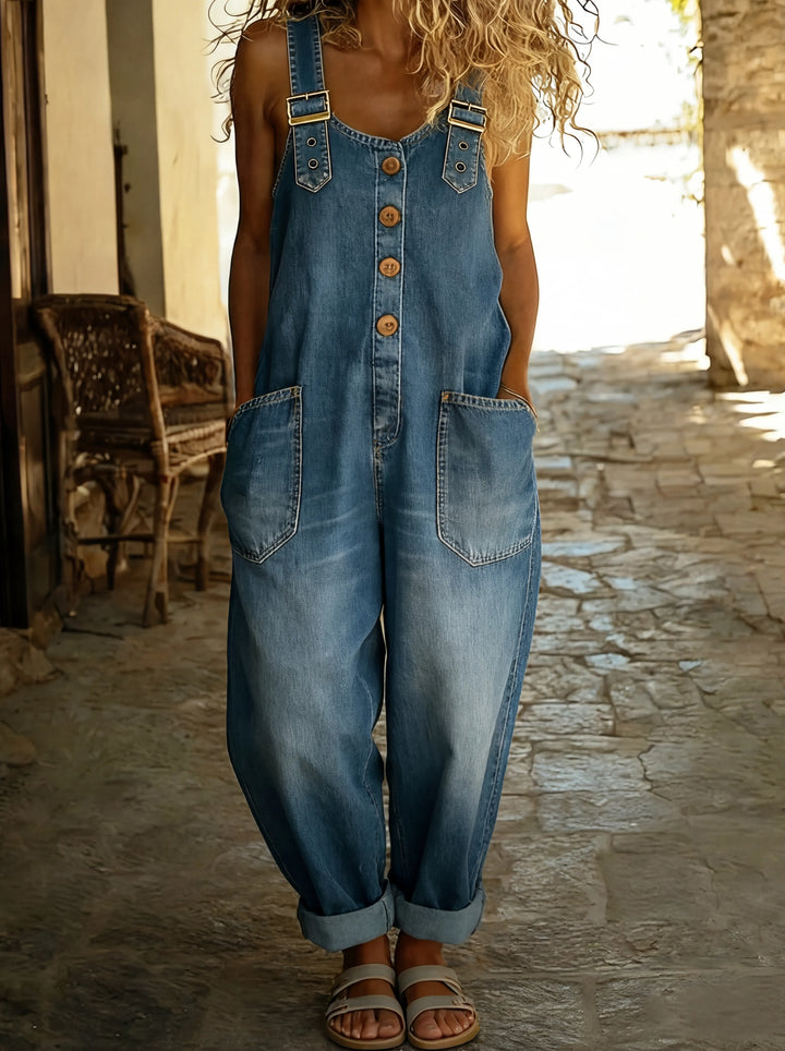 Rocio | Casual denim jumpsuit with adjustable buckle.