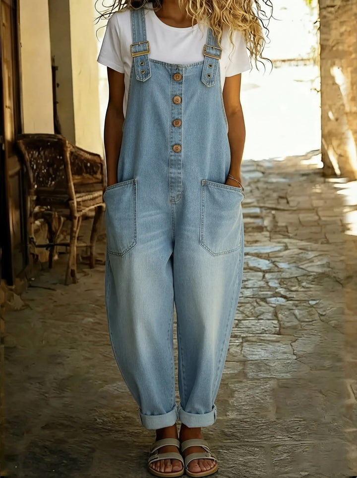 Rocio | Casual denim jumpsuit with adjustable buckle.
