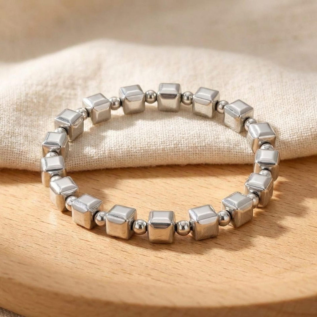 Pulsera de Cuentas Cubicas de Plata Vintage