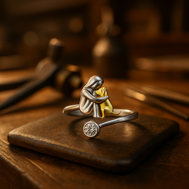 Anillo de Perro de Plata Esterlina 925 con Circonitas – Ajustable y Hecho a Mano