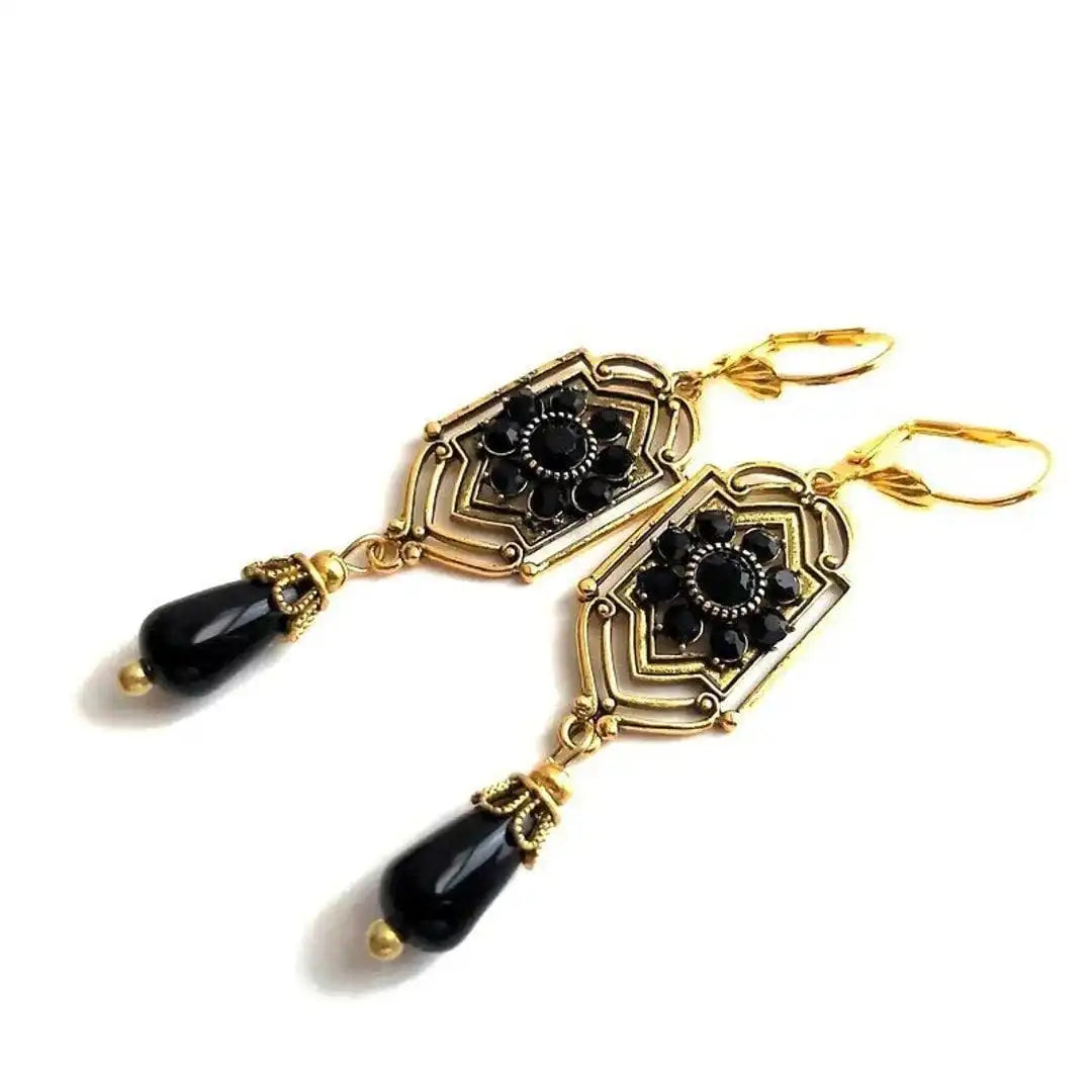 Pendientes de Gota de Cristal Negro
