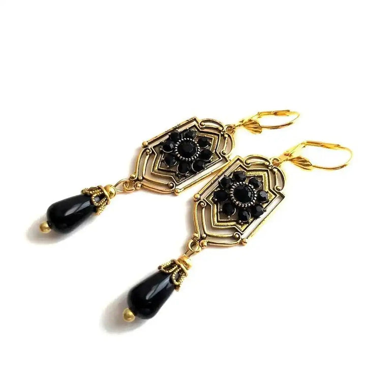 Pendientes de Gota de Cristal Negro