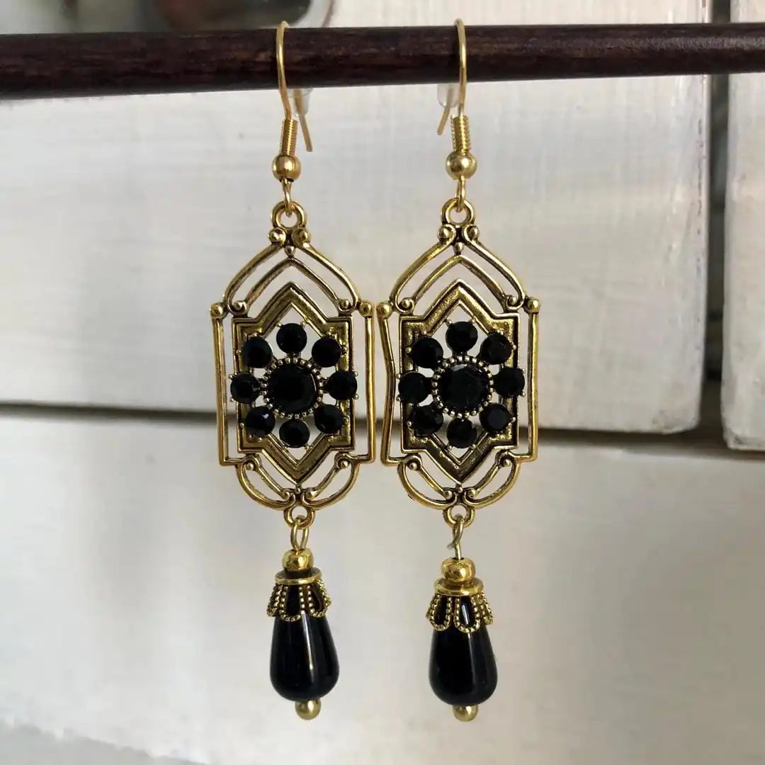 Pendientes de Gota de Cristal Negro