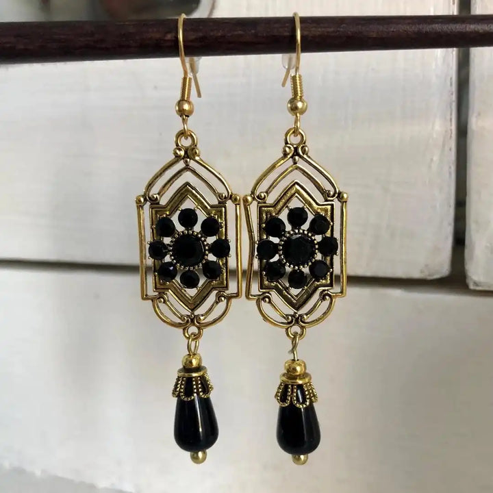 Pendientes de Gota de Cristal Negro