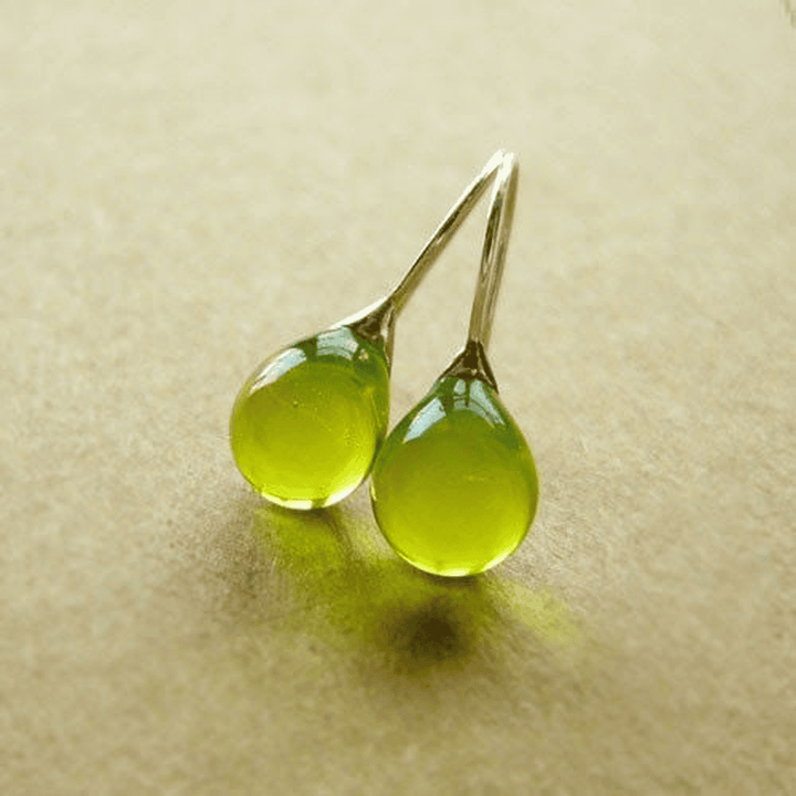 Pendientes de Cristal con Gotas de Oliva Vintage