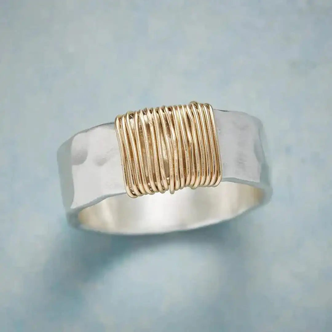 Vintage Silver Ring with Golden Threads