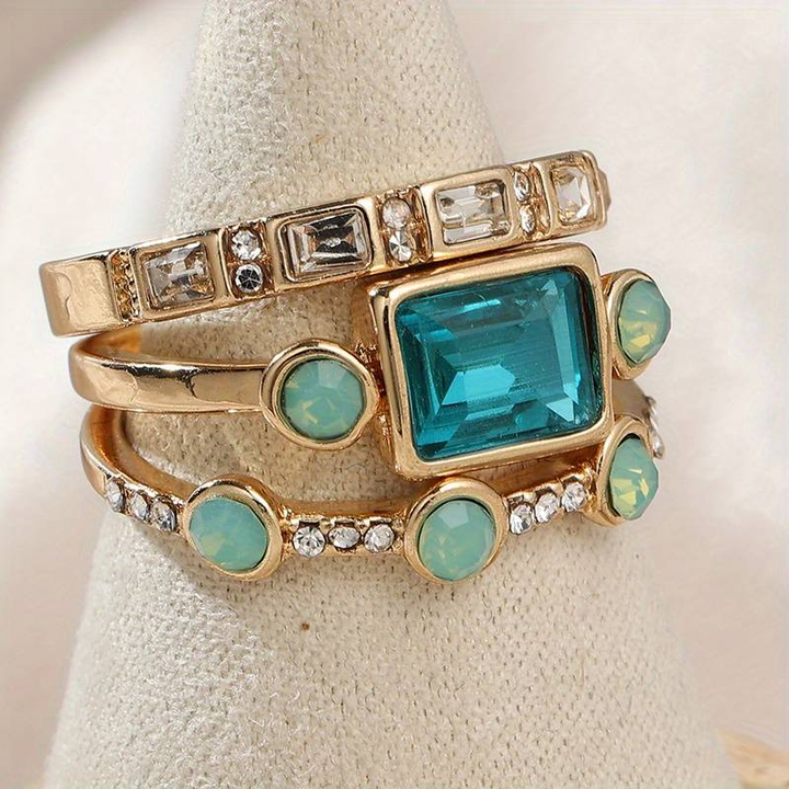 Conjunto de Anillos de Cristal Azul Vintage