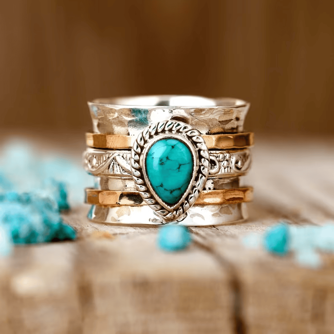 Antique Turquoise Ring Inlaid in Gold and Silver