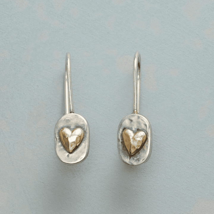 Pendientes Colgantes de Corazón en Dos Tonos