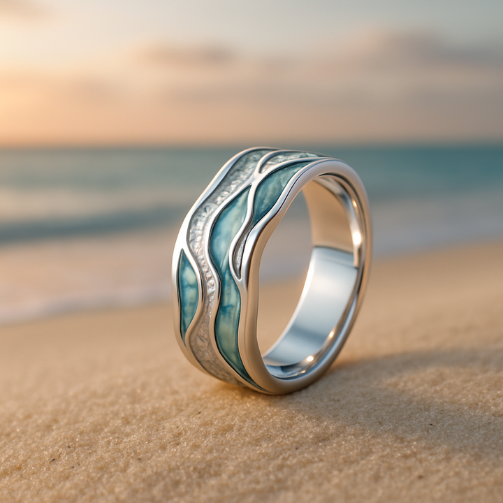 Anillo de Olas de Plata Turquesa Elegante