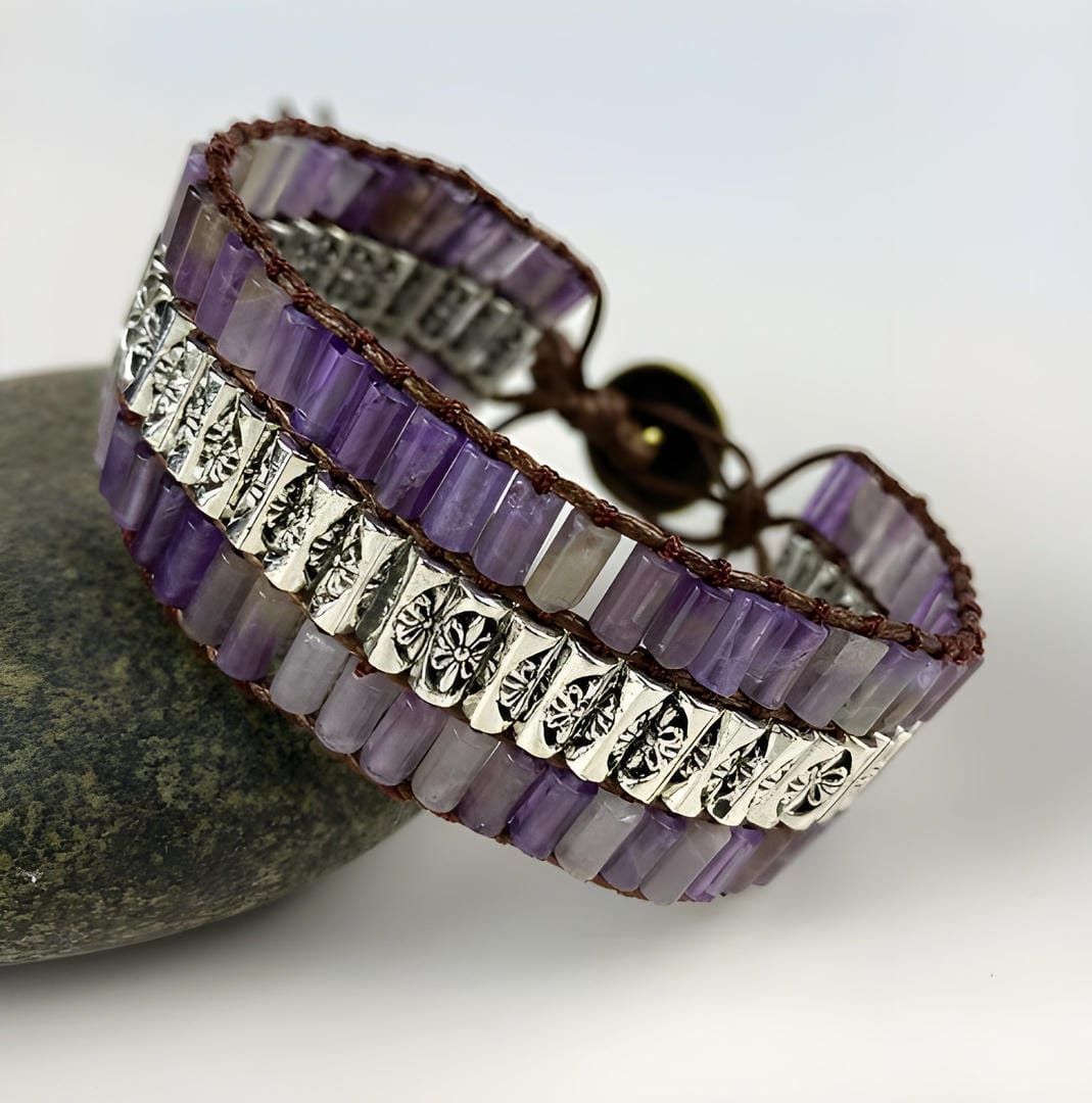 Pulsera de Amatista Púrpura Antigua