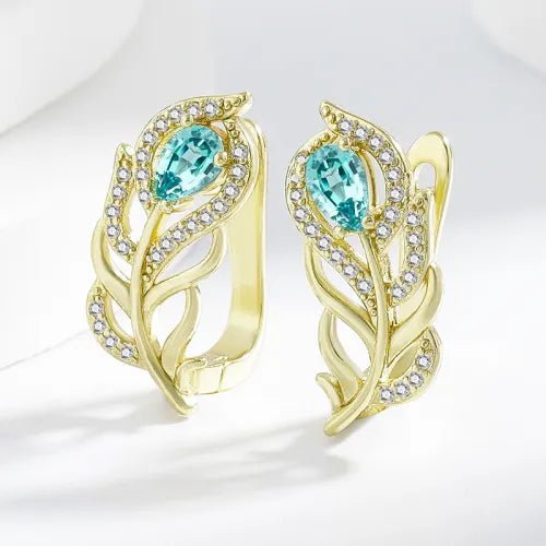 Pendientes de Hoja Turquesa con Diseño Bohemio en Oro