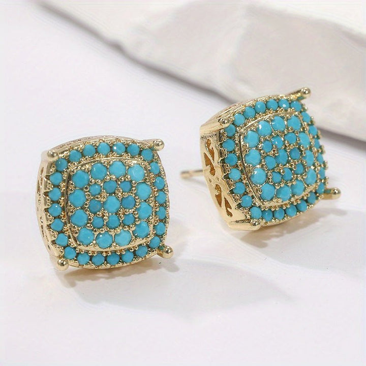 Pendientes de Stud Cuadrados de Turquesa Sintética