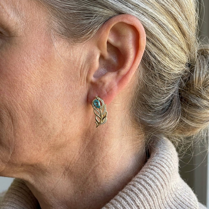 Pendientes de Hoja Turquesa con Diseño Bohemio en Oro