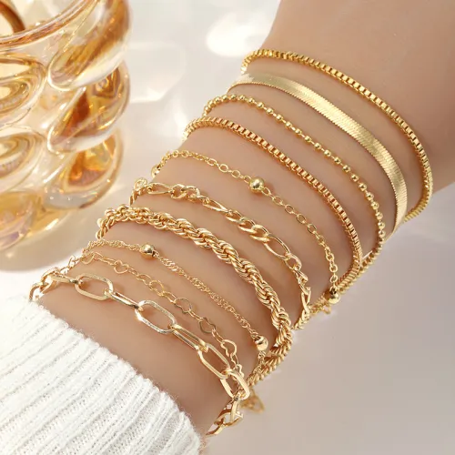 Conjunto de Pulseras Apilables con Perlas Doradas
