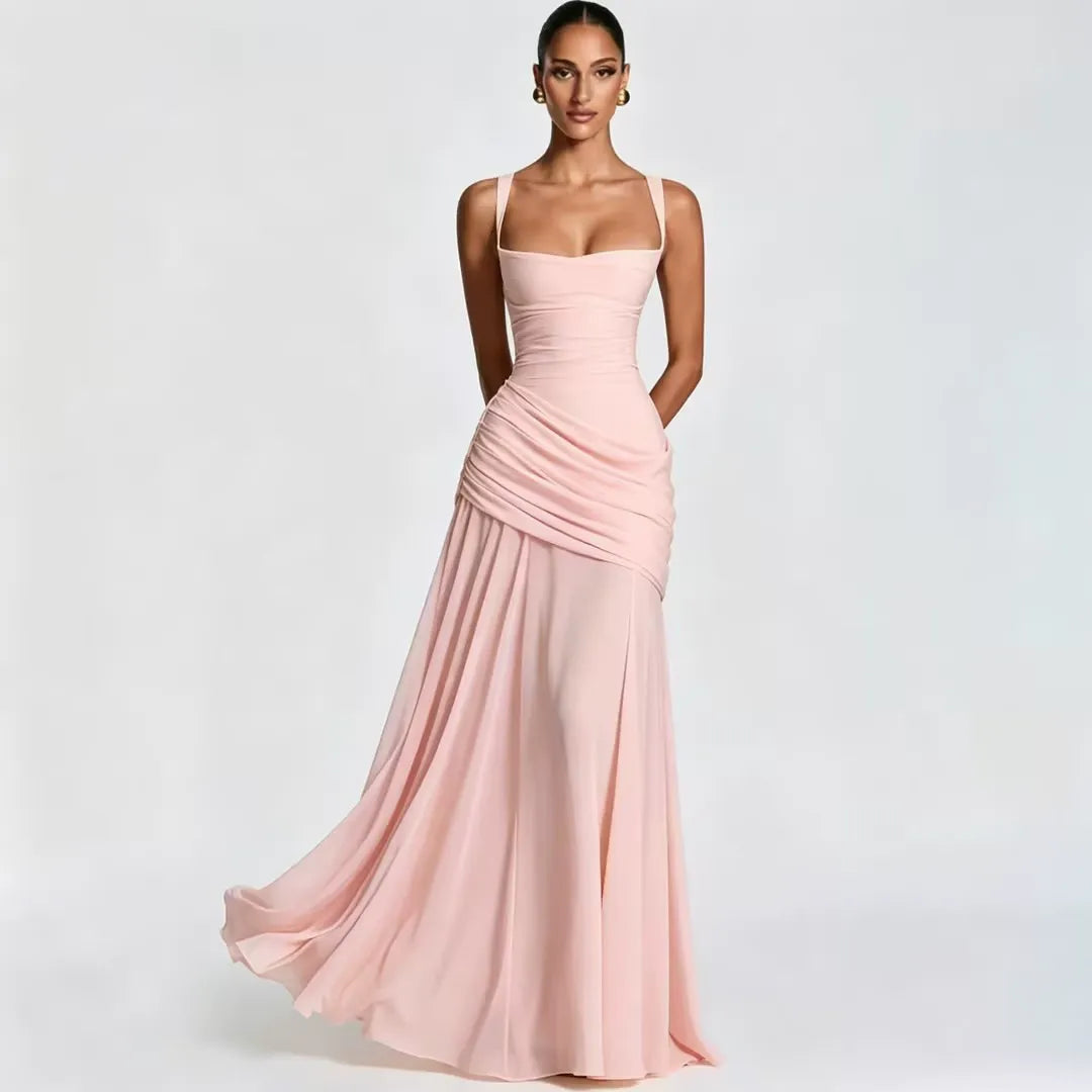 ENIE | Maxi Dress with Gathered Square Neckline