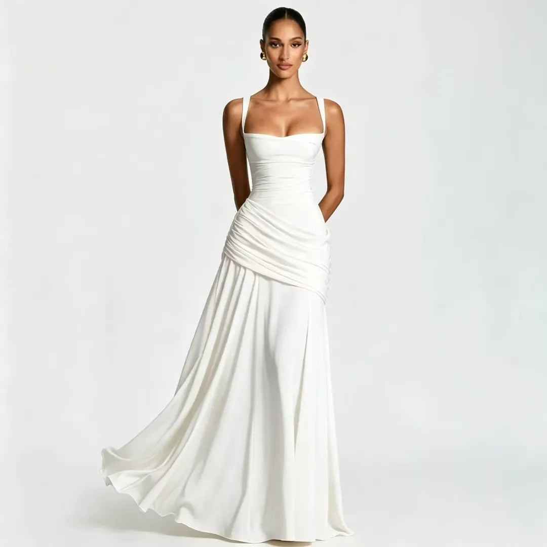 ENIE | Maxi Dress with Gathered Square Neckline