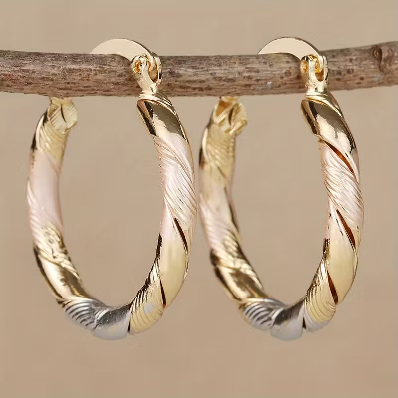 Vintage Round Hoop Earrings in Gold, Silver, and Rose