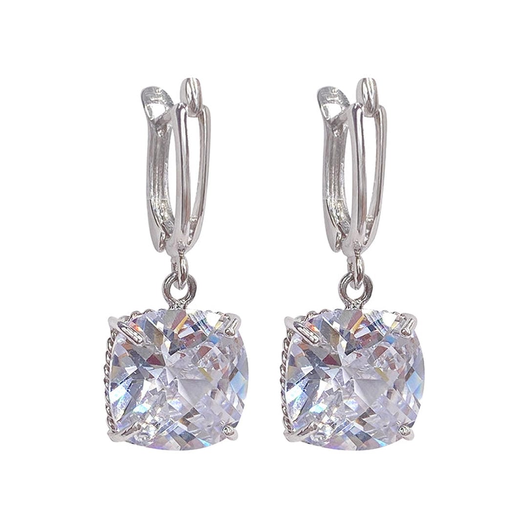 Pendientes Colgantes de Circonita en Oro Blanco