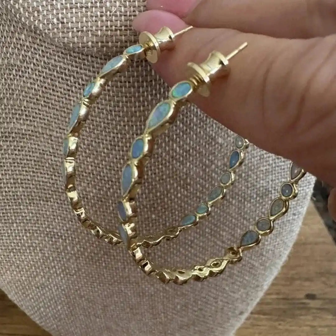 Pendientes de Anillo de Ópalo Azul Vintage
