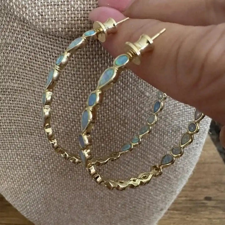 Pendientes de Anillo de Ópalo Azul Vintage