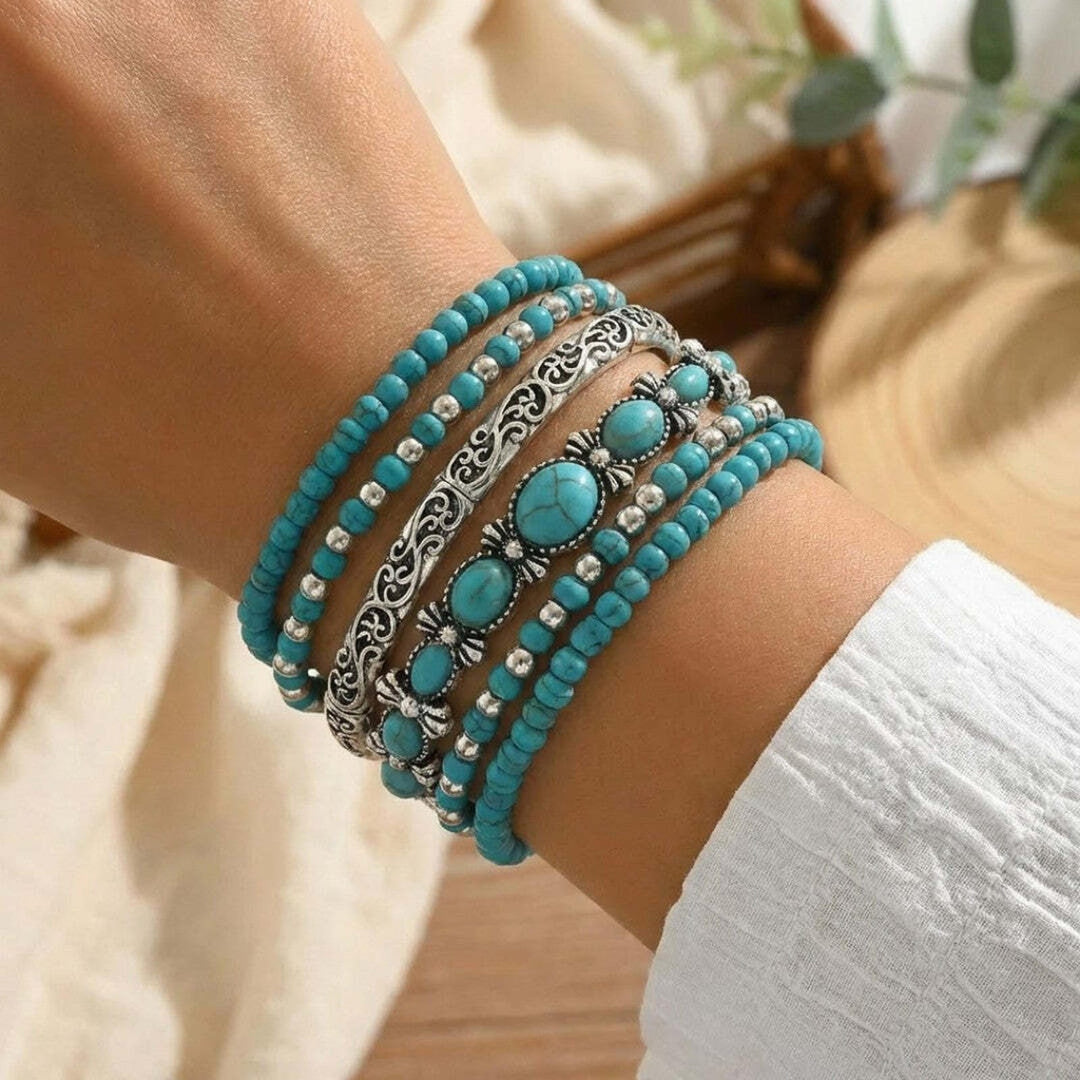 Boho Turquoise Bead Bracelet Set