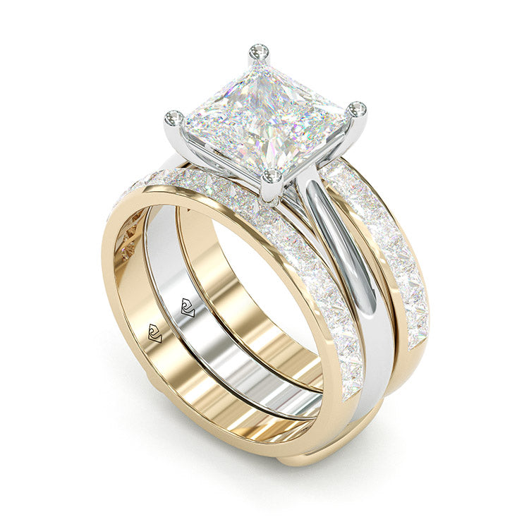 Jzora handmade princess cut Moissanite two tone sterling silver anniversary ring wedding ring bridal set