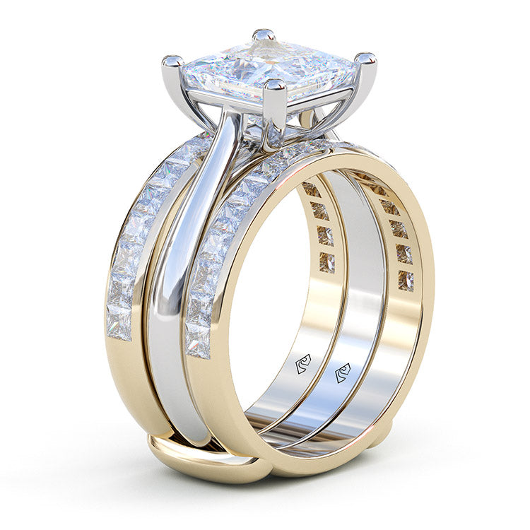 Jzora handmade princess cut Moissanite two tone sterling silver anniversary ring wedding ring bridal set