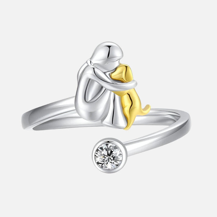 Anillo de Perro de Plata Esterlina 925 con Circonitas – Ajustable y Hecho a Mano