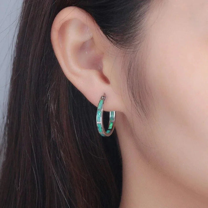 Pendientes de Aro Circular de Ópalo de Fuego Azul Chic